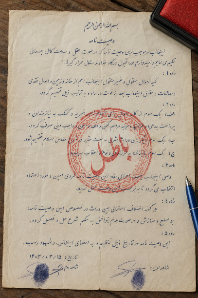 شرایط و مصادیق ابطال وصیت‌نامه در حقوق ایران راهنمای جامع حقوقی